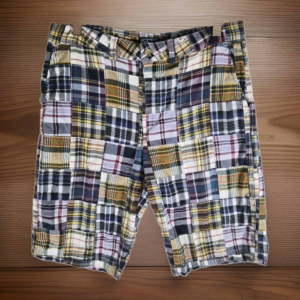 2000s Polo Ralph Lauren Patchwork Madras Plaid Shorts Men's Waist 31 Preppy